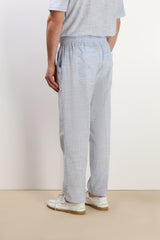 PANTALONE IN COTONE SLUB CON COULISSE AZZURRO