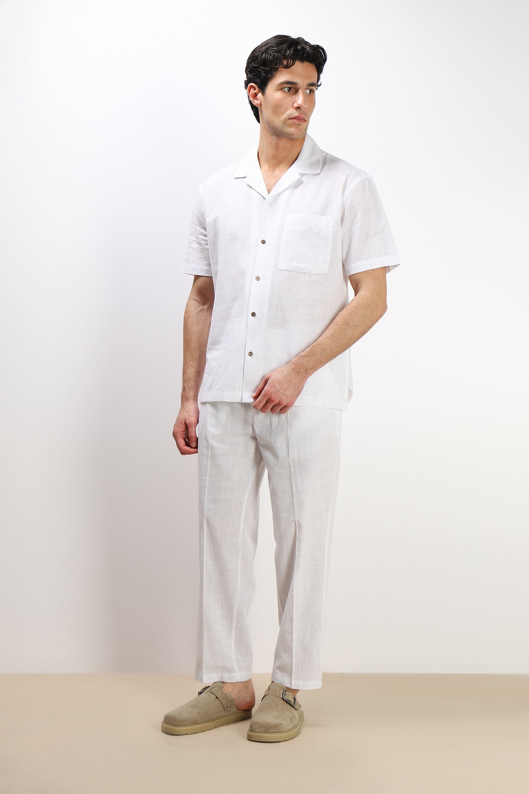 PANTALONE IN COTONE SLUB CON COULISSE BIANCO