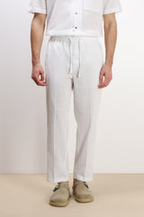 PANTALONE IN COTONE SLUB CON COULISSE BIANCO
