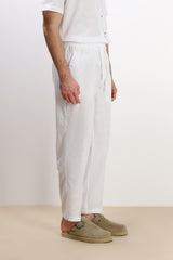 PANTALONE IN COTONE SLUB CON COULISSE BIANCO