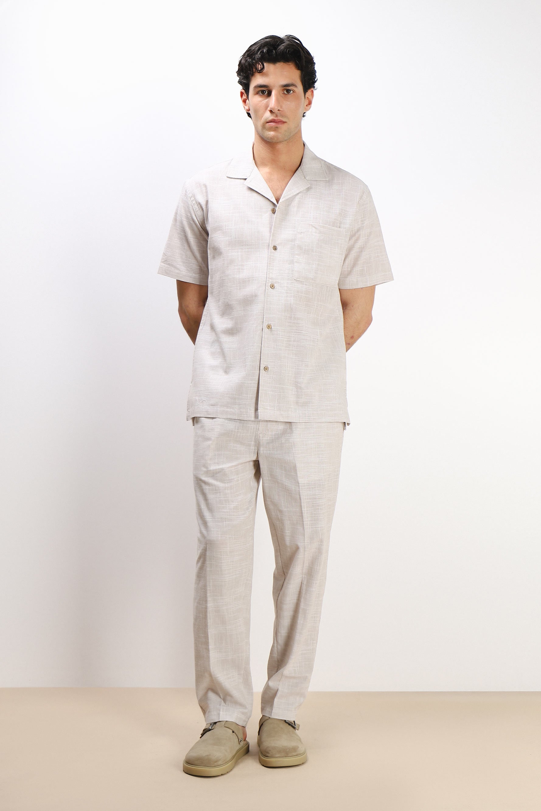 PANTALONE IN COTONE SLUB CON COULISSE FANGO