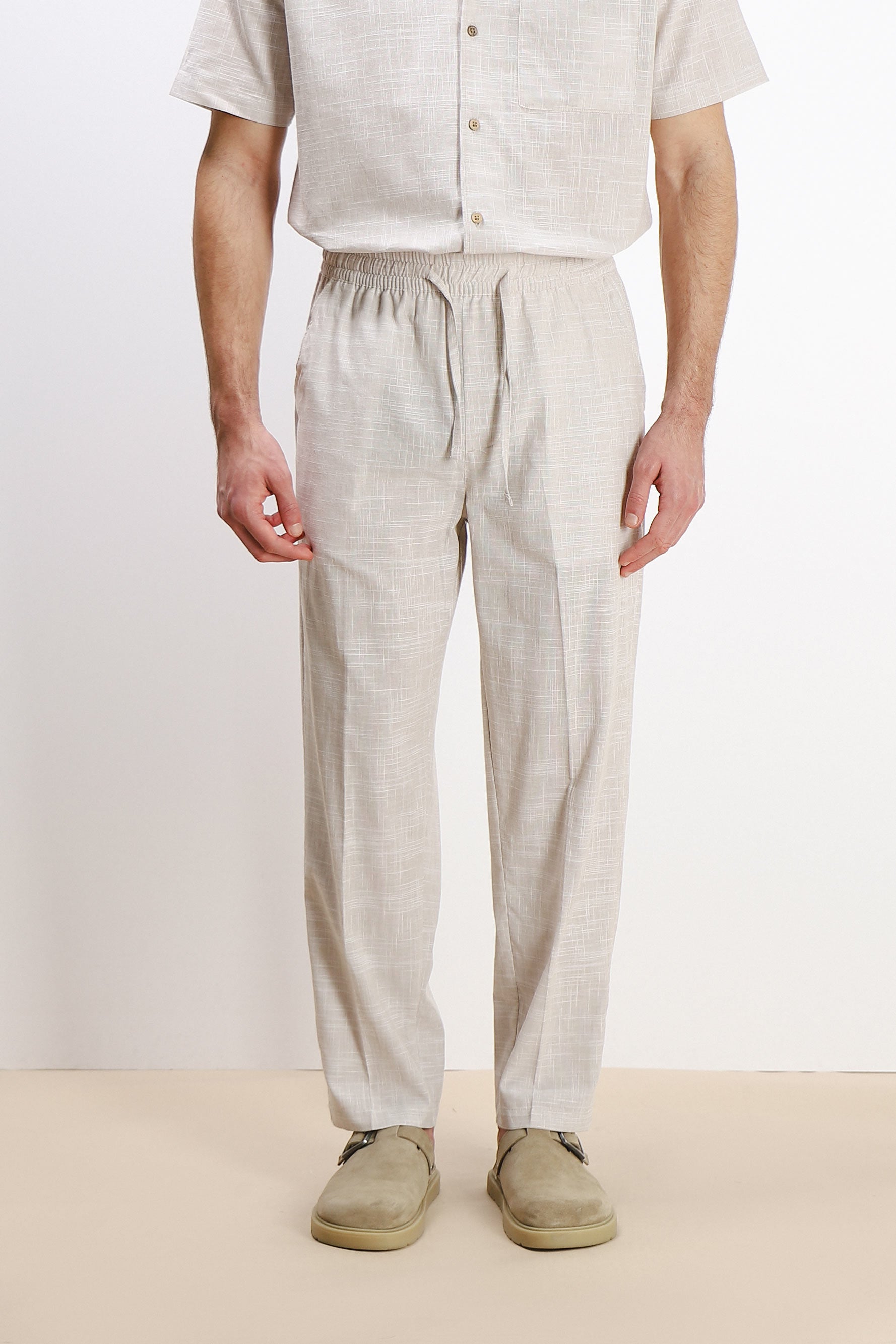 PANTALONE IN COTONE SLUB CON COULISSE FANGO