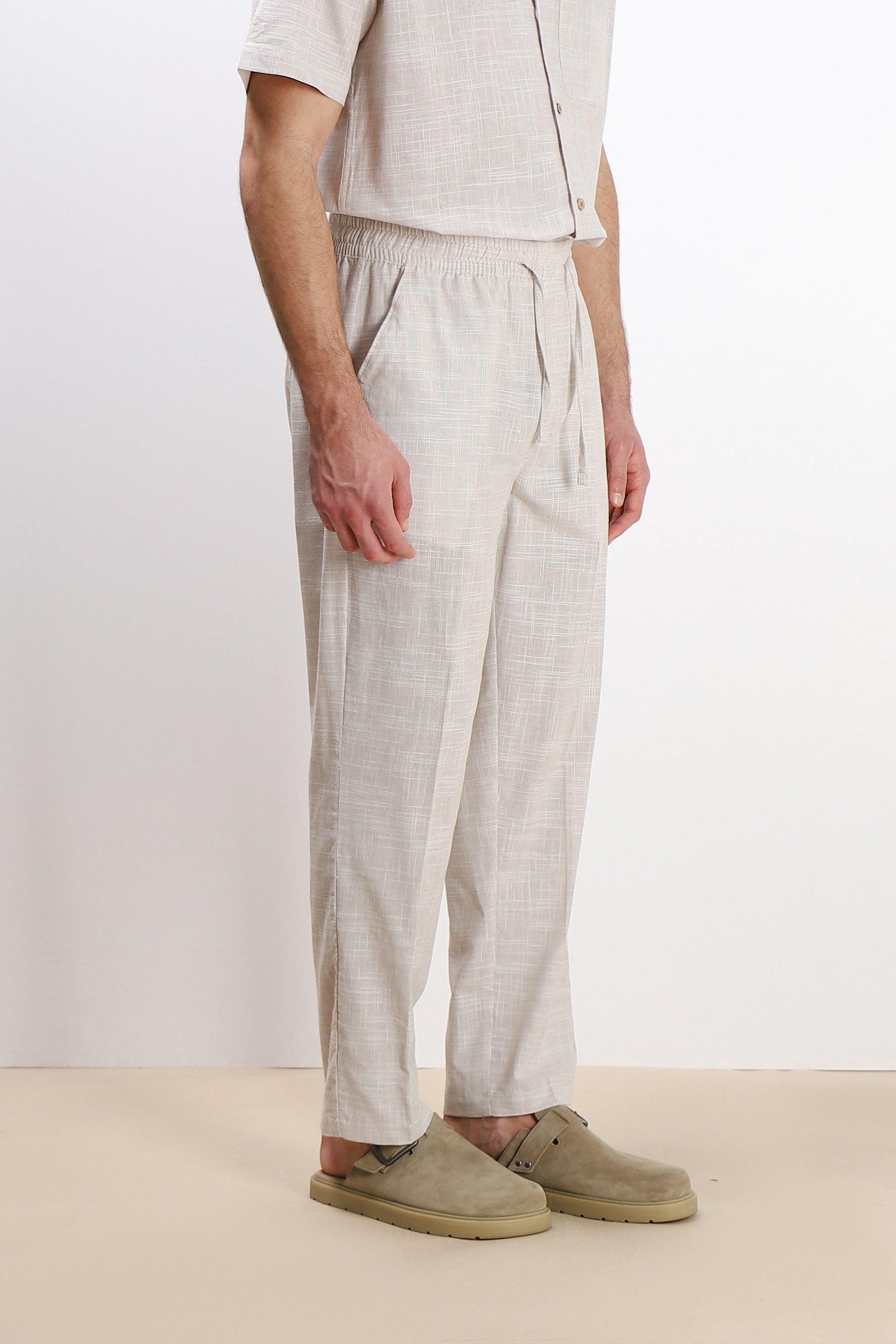 PANTALONE IN COTONE SLUB CON COULISSE FANGO