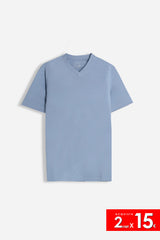 T-SHIRT SCOLLO A V BASIC STRETCH POLVERE