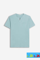 T-SHIRT COLLO A GOCCIA IN SLUB POLVERE