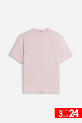 T-SHIRT GIROCOLLO BASIC CON DETTAGLIO ROSA