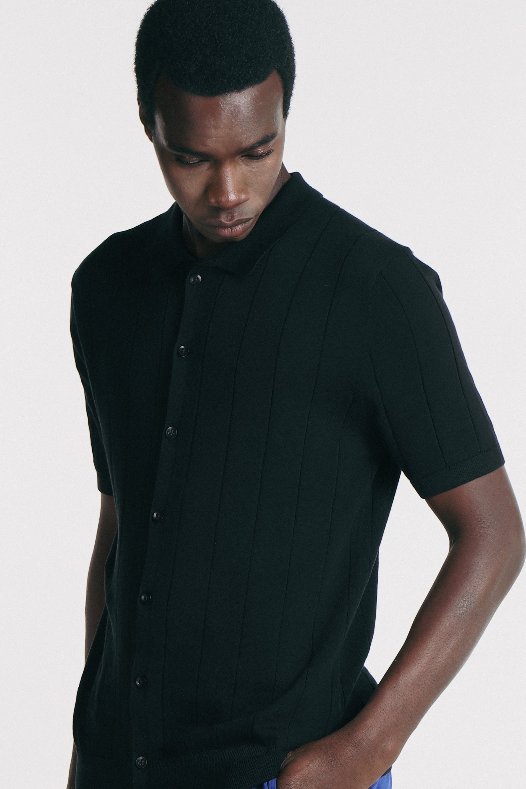 CAMICIA A COSTE IN COTONE NERO