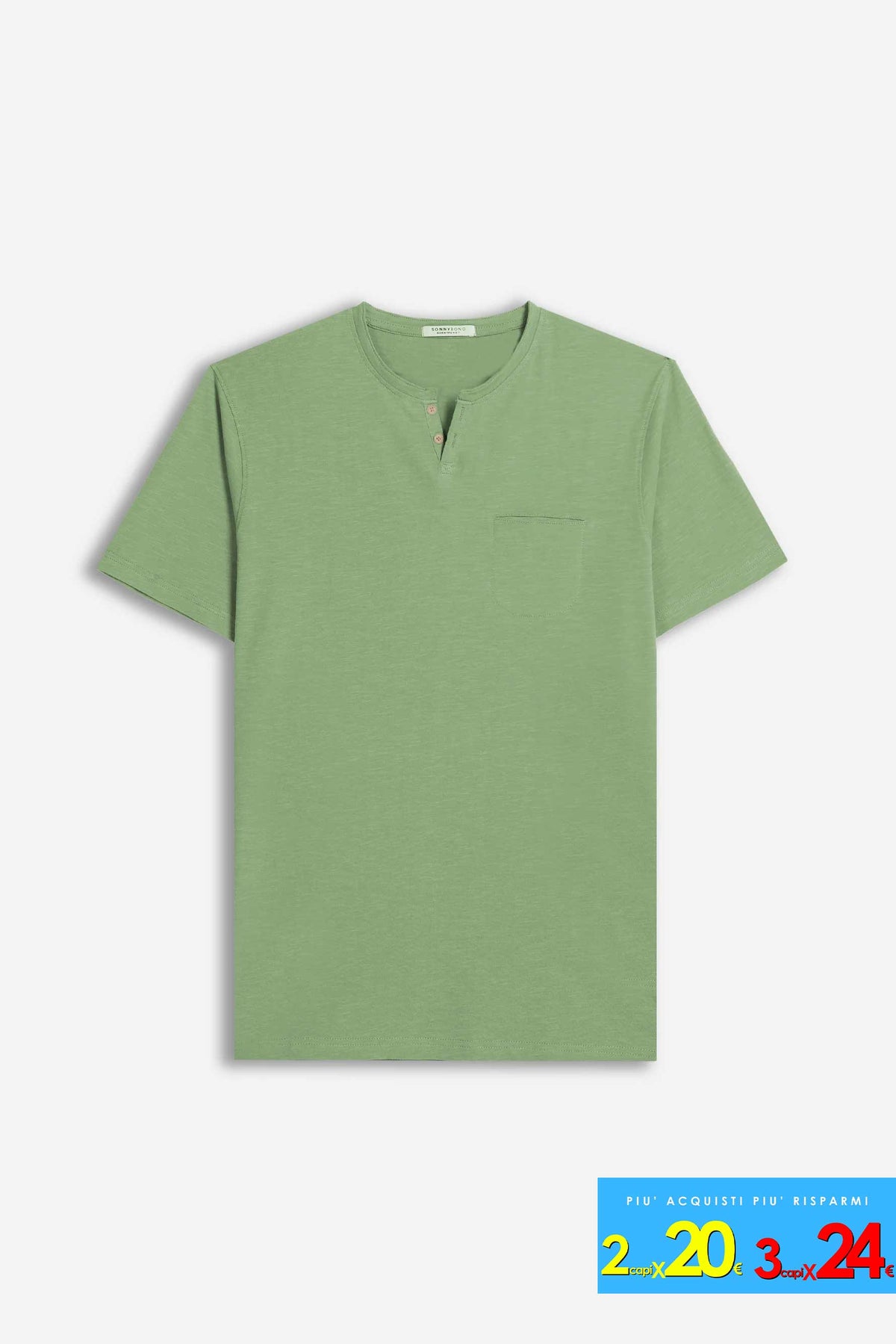 T-SHIRT COLLO A GOCCIA IN SLUB SALVIA