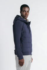 GIUBBOTTO DOPPIO TESSUTO CON CAPPUCCIO BLEU