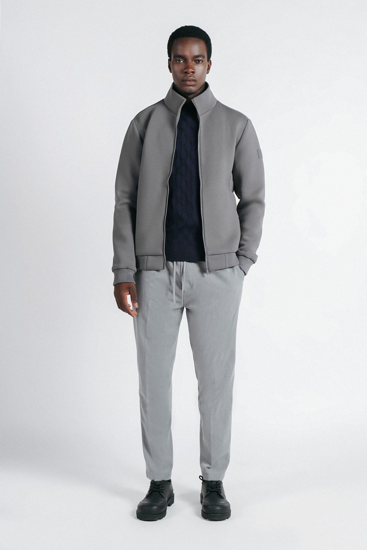 GIUBBOTTO DOPPIO TESSUTO COLLO IN PIEDI GRIGIO SCURO