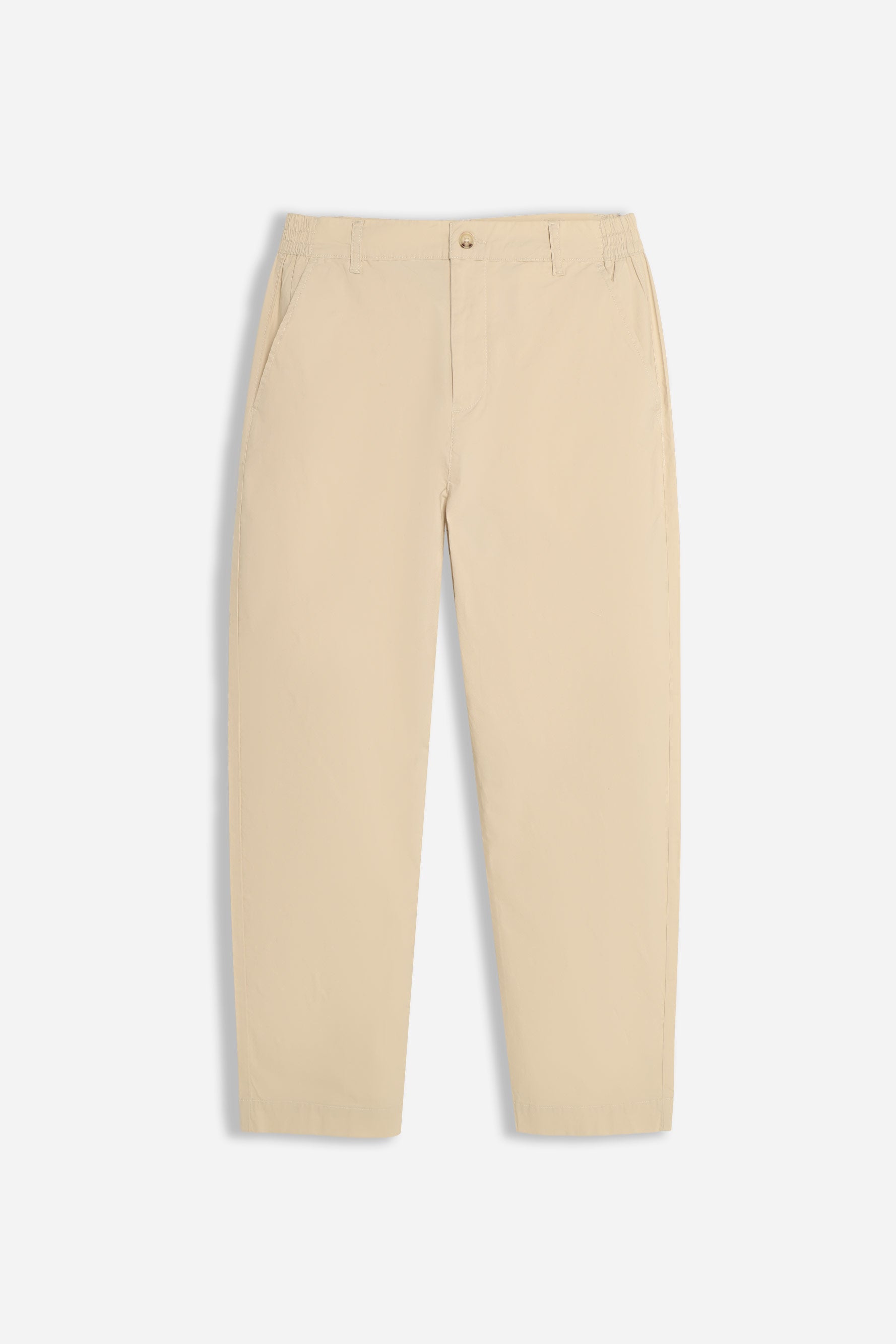 PANTALONE IN TWILL CON ELASTICO NEI FIANCHI BEIGE CHIARO