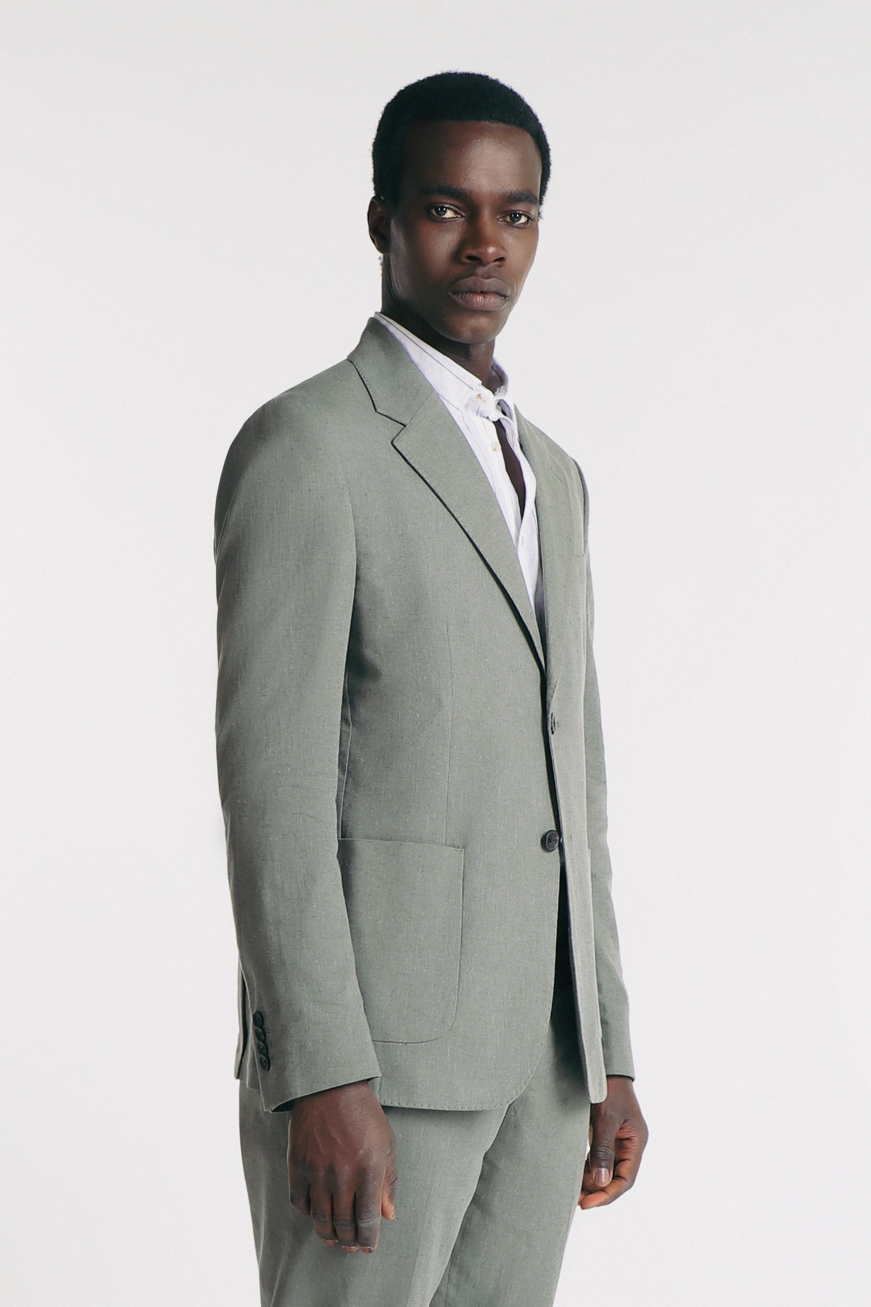 GIACCA IN MISTO LINO VERDE MILITARE