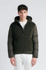 GIUBBOTTO IMBOTTITO CON CAPPUCCIO IN VELLUTO VERDE MILITARE