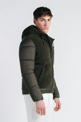 GIUBBOTTO IMBOTTITO CON CAPPUCCIO IN VELLUTO VERDE MILITARE