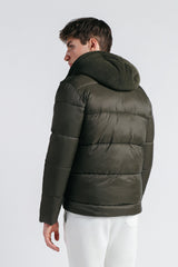 GIUBBOTTO IMBOTTITO CON CAPPUCCIO IN VELLUTO VERDE MILITARE
