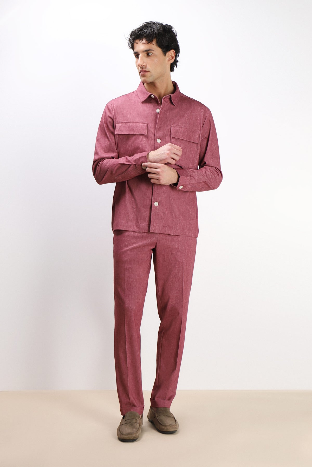 OVERSHIRT IN PUNTO MILANO ROSSO AMARANTO