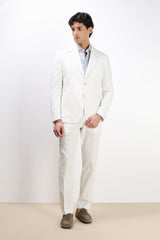 PANTALONE DA ABITO IN MISTO LINO BIANCO