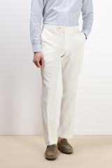 PANTALONE DA ABITO IN MISTO LINO BIANCO