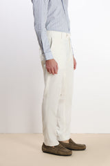 PANTALONE DA ABITO IN MISTO LINO BIANCO
