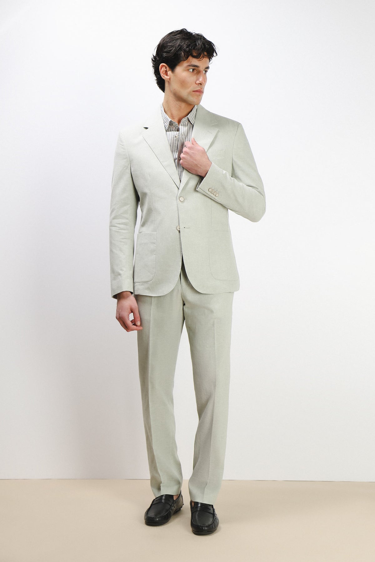 PANTALONE DA ABITO IN MISTO LINO VERDE