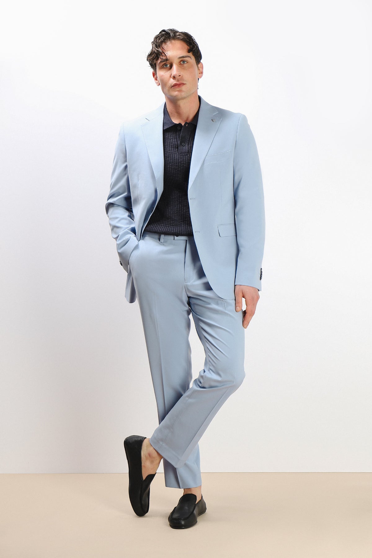PANTALONE DA ABITO SENZA RISVOLTO CIELO
