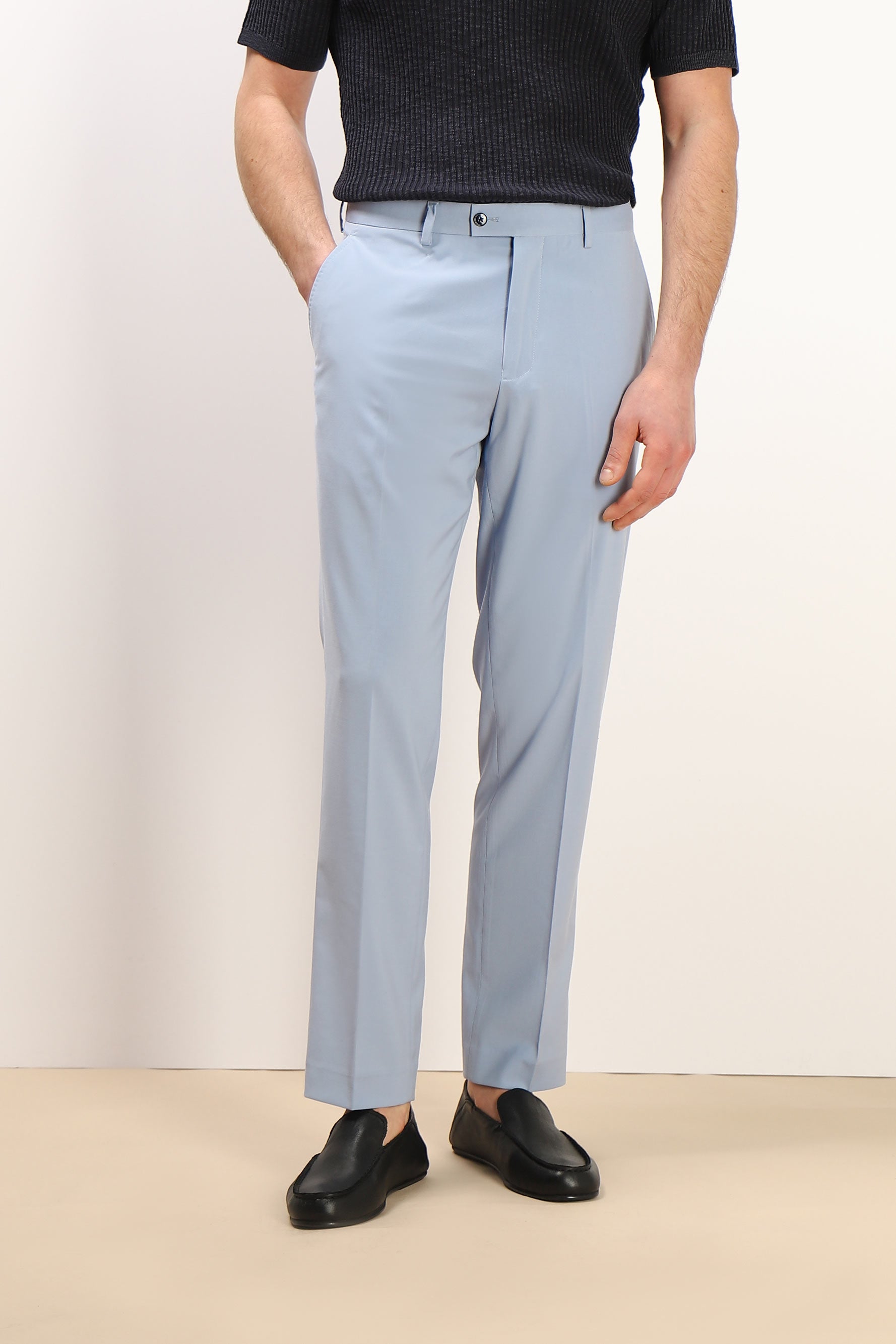 PANTALONE DA ABITO SENZA RISVOLTO CIELO