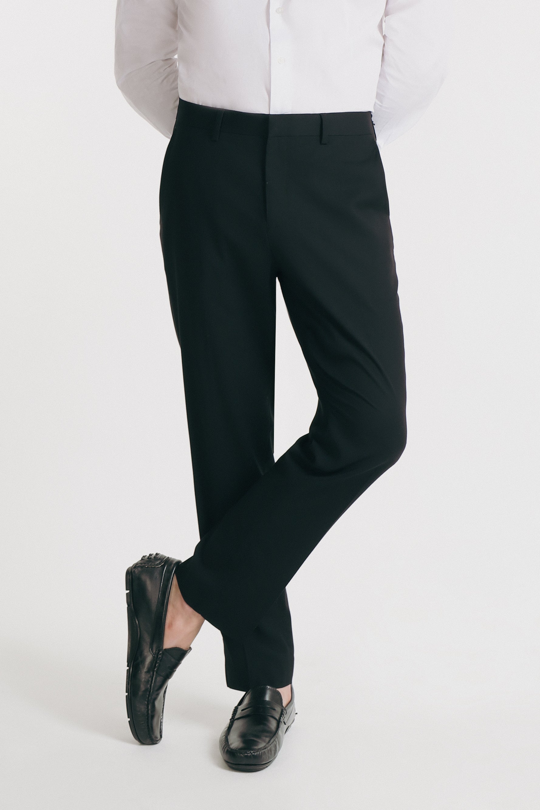 PANTALONI CLASSICI CON BORDINO IN RASO NERO