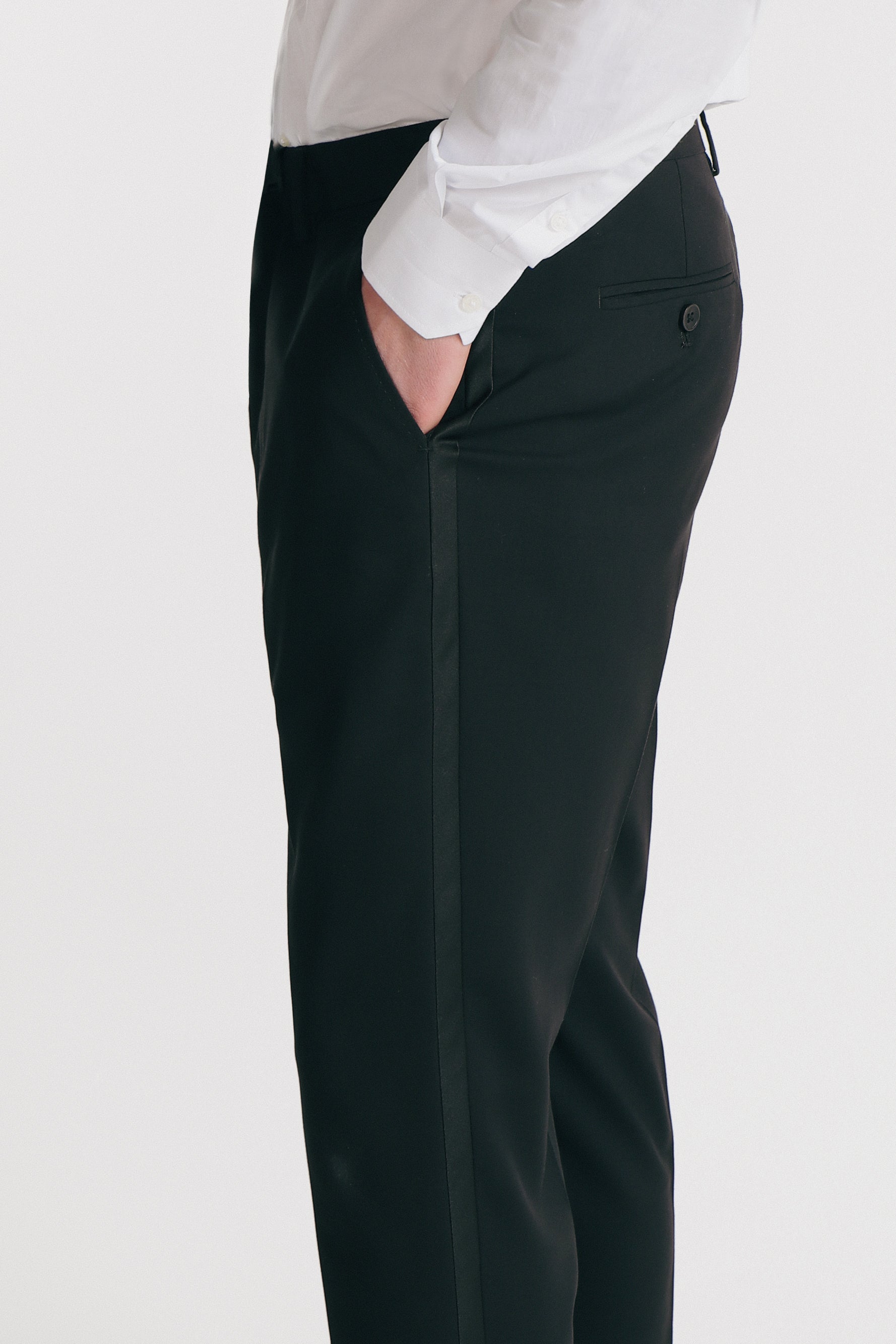 PANTALONI CLASSICI CON BORDINO IN RASO NERO