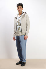GIUBBOTTO BOMBER MAGLIA CON CAPPUCCIO A CONTRASTO GRIGIO