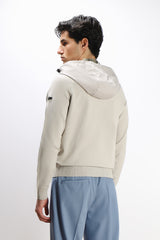 GIUBBOTTO BOMBER MAGLIA CON CAPPUCCIO A CONTRASTO GRIGIO