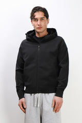 GIUBBOTTO BOMBER MAGLIA CON CAPPUCCIO A CONTRASTO NERO