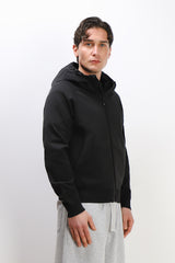 GIUBBOTTO BOMBER MAGLIA CON CAPPUCCIO A CONTRASTO NERO