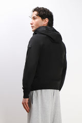 GIUBBOTTO BOMBER MAGLIA CON CAPPUCCIO A CONTRASTO NERO