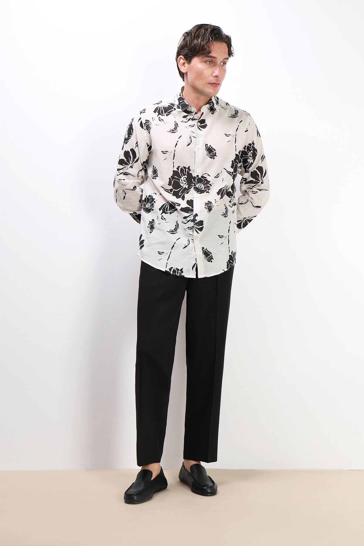 CAMICIA FANTASIA COLLO ITALIANO BEIGE CHIARO