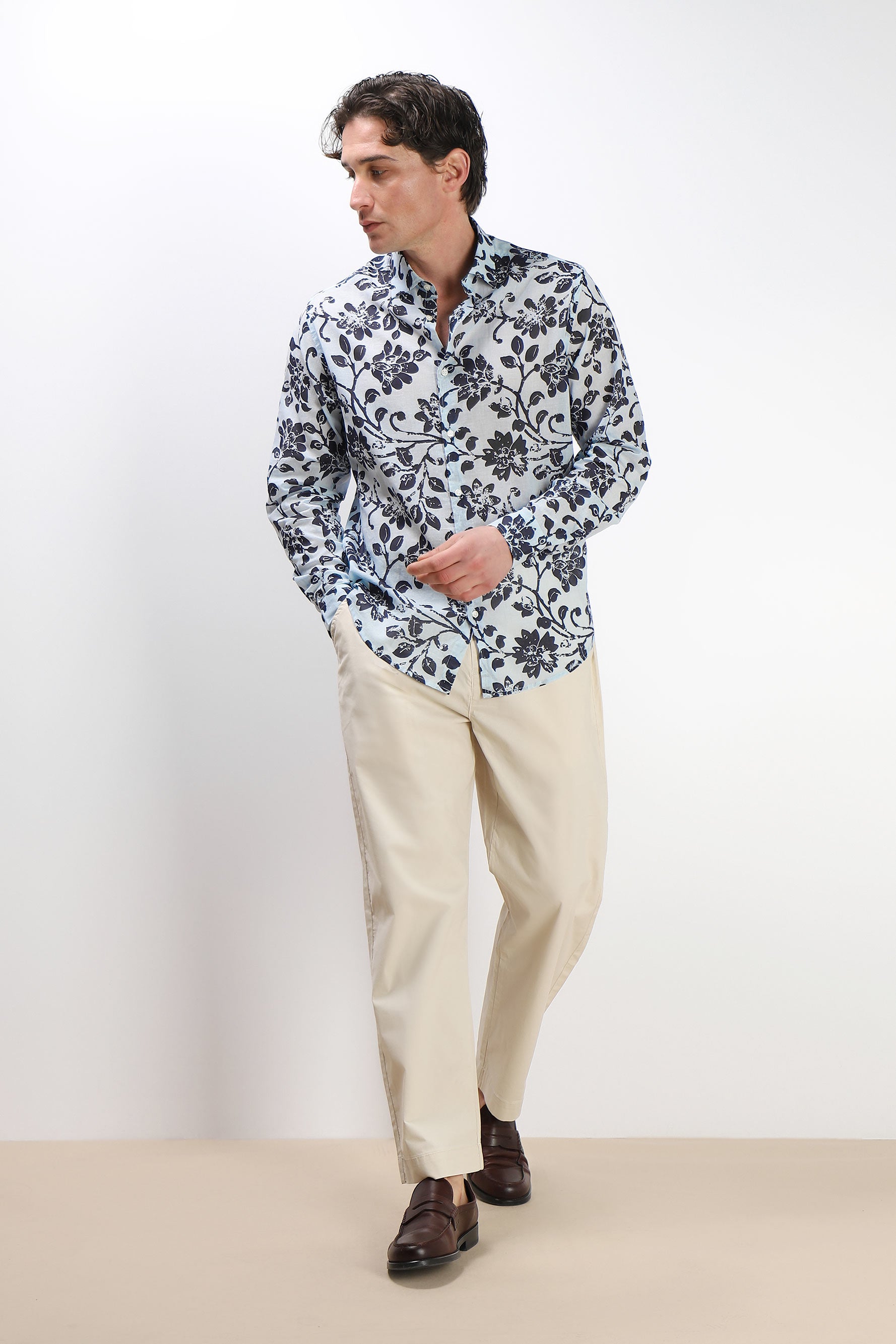 CAMICIA FANTASIA COLLO ITALIANO CELESTE