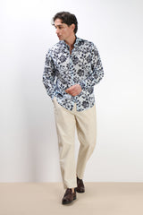 CAMICIA FANTASIA COLLO ITALIANO CELESTE