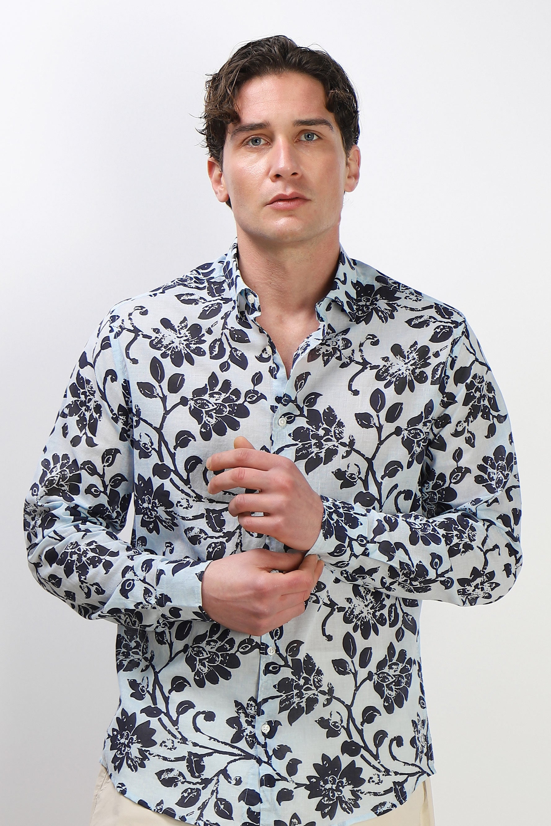 CAMICIA FANTASIA COLLO ITALIANO CELESTE