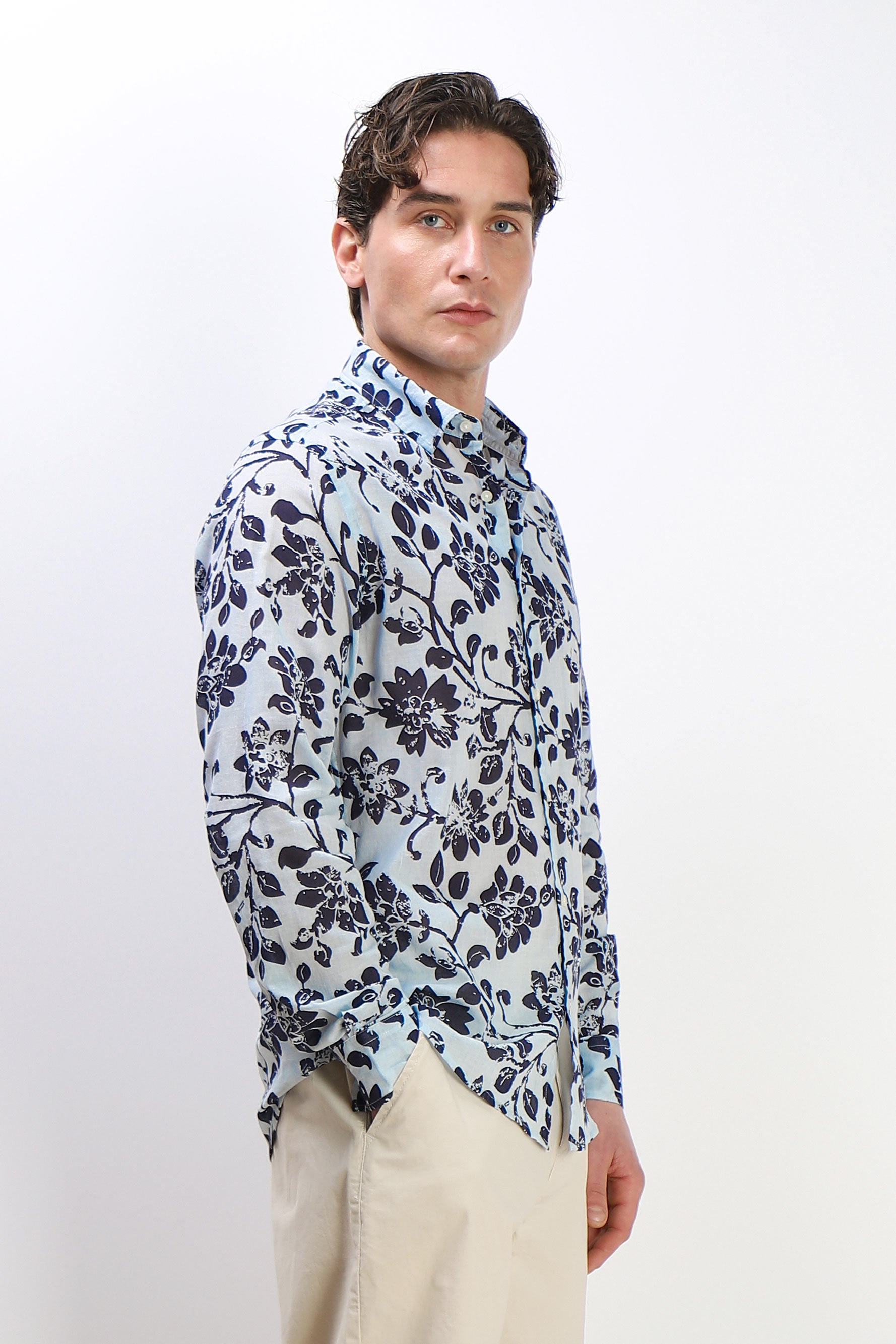 CAMICIA FANTASIA COLLO ITALIANO CELESTE