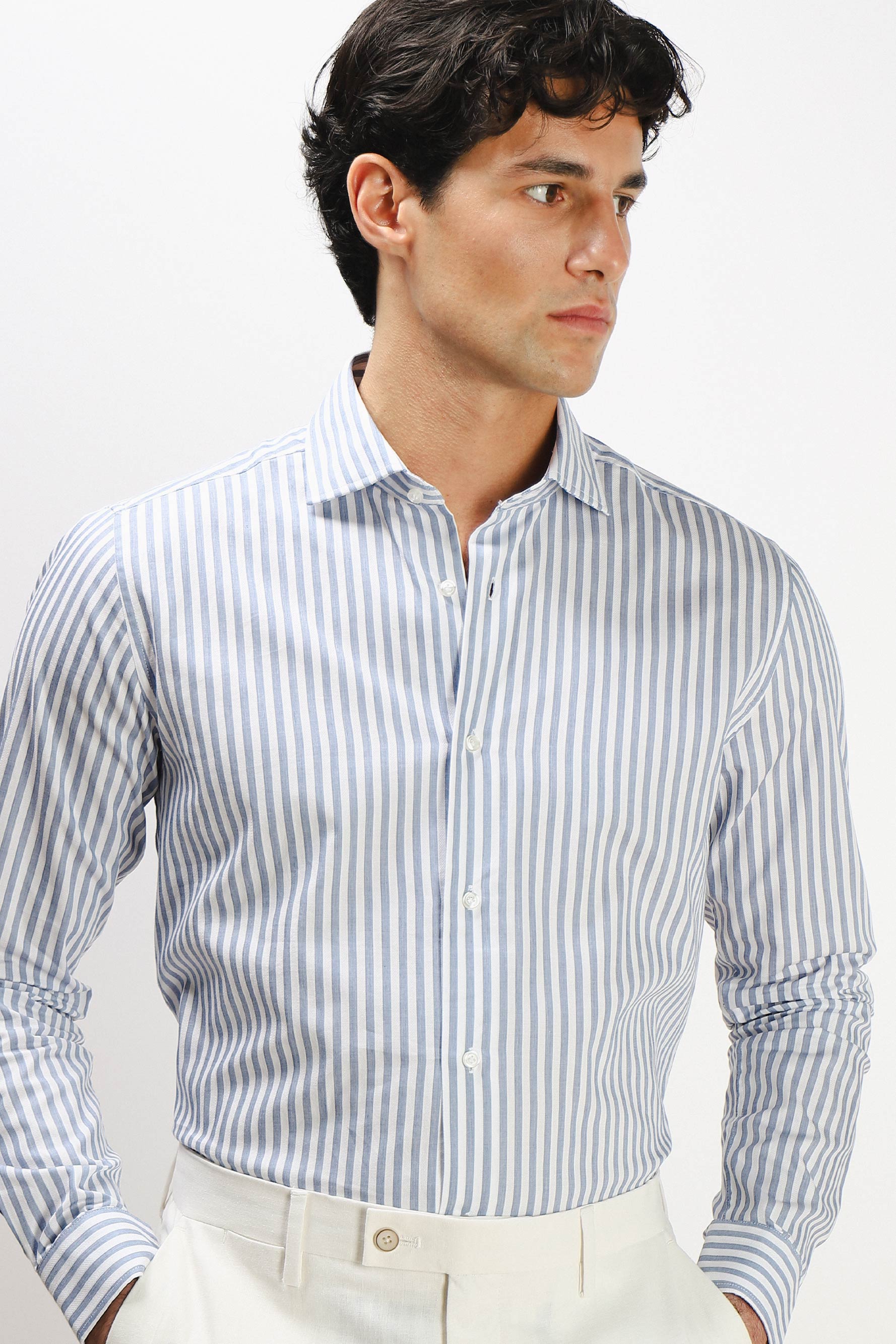 CAMICIA FIL A FIL COLLO FRANCESCE BLEU