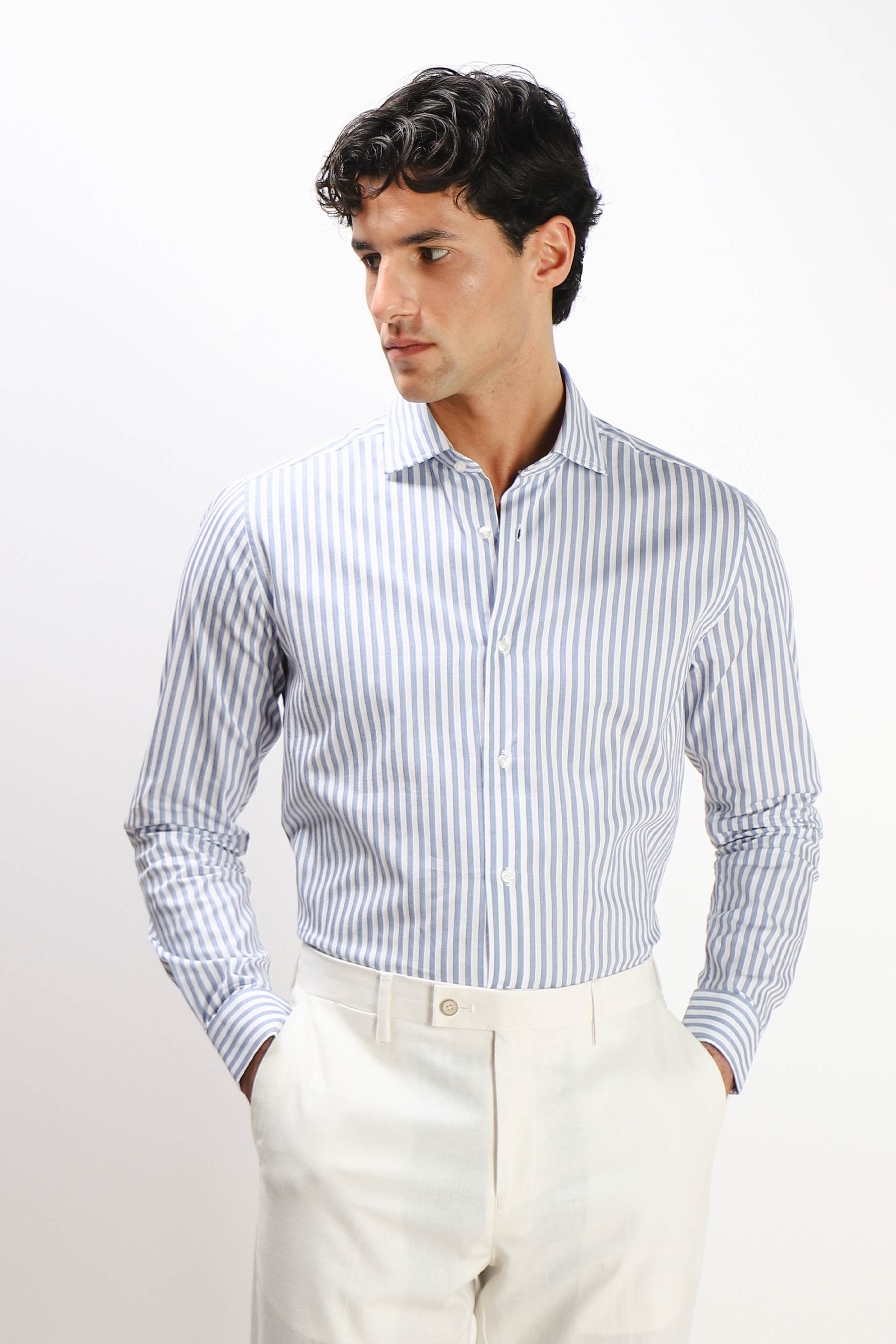 CAMICIA FIL A FIL COLLO FRANCESCE BLEU