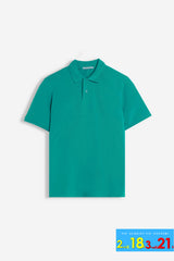 POLO PIQUET BASIC TINTA UNITA E LOGO VERDE SMERALDO