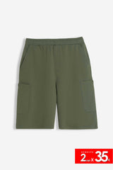 BERMUDA IN FELPA CON TASCONI VERDE MILITARE