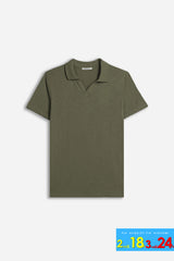POLO SLUB CON COLLO DERBY VERDE MILITARE