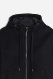 GIUBBOTTO IN PANNO FULL ZIP CON CAPPUCCIO E  MANICHE IN RIB NERO