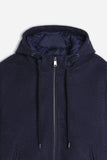 GIUBBOTTO IN PANNO FULL ZIP CON CAPPUCCIO E  MANICHE IN RIB M BLEU