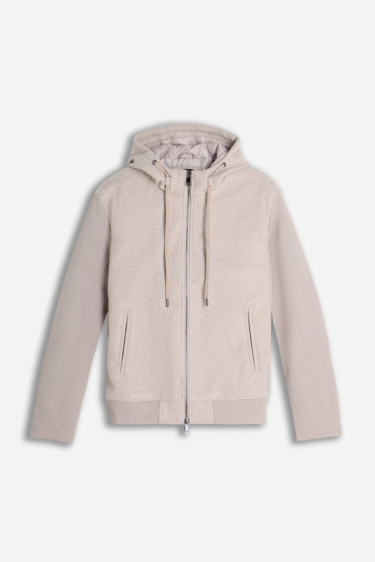 GIUBBOTTO IN PANNO FULL ZIP CON CAPPUCCIO E  MANICHE IN RIB M-BEIGE