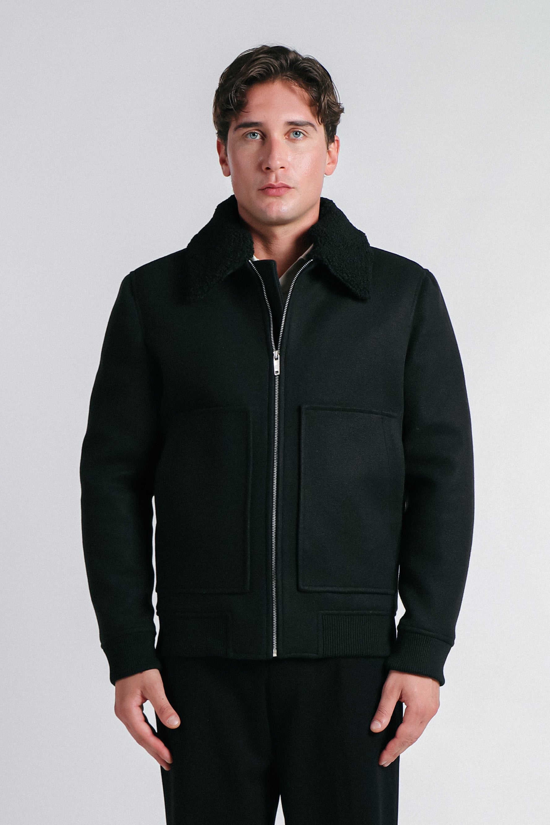 GIUBBOTTO AVIATOR CON PELLICCIA SINTETICA STACCABILE NERO