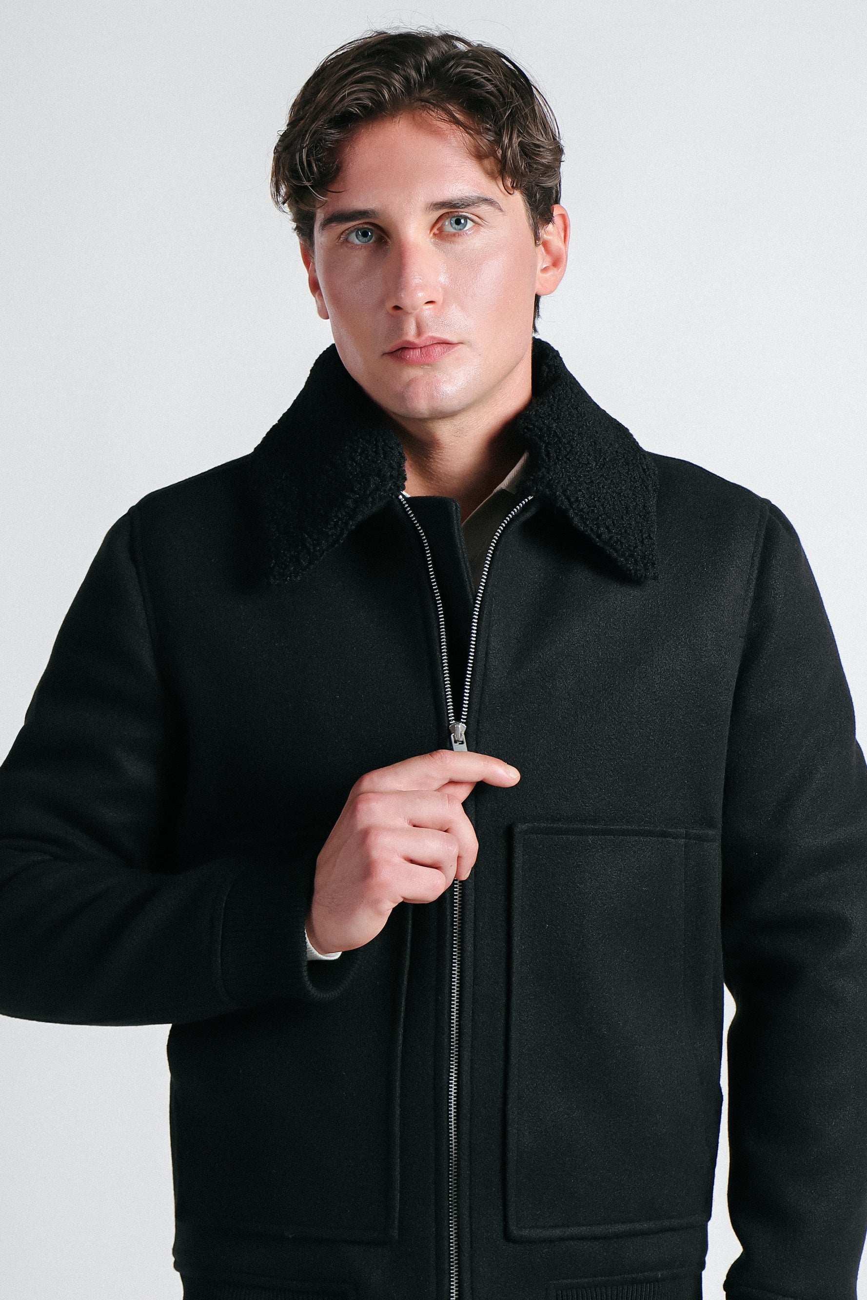 GIUBBOTTO AVIATOR CON PELLICCIA SINTETICA STACCABILE NERO