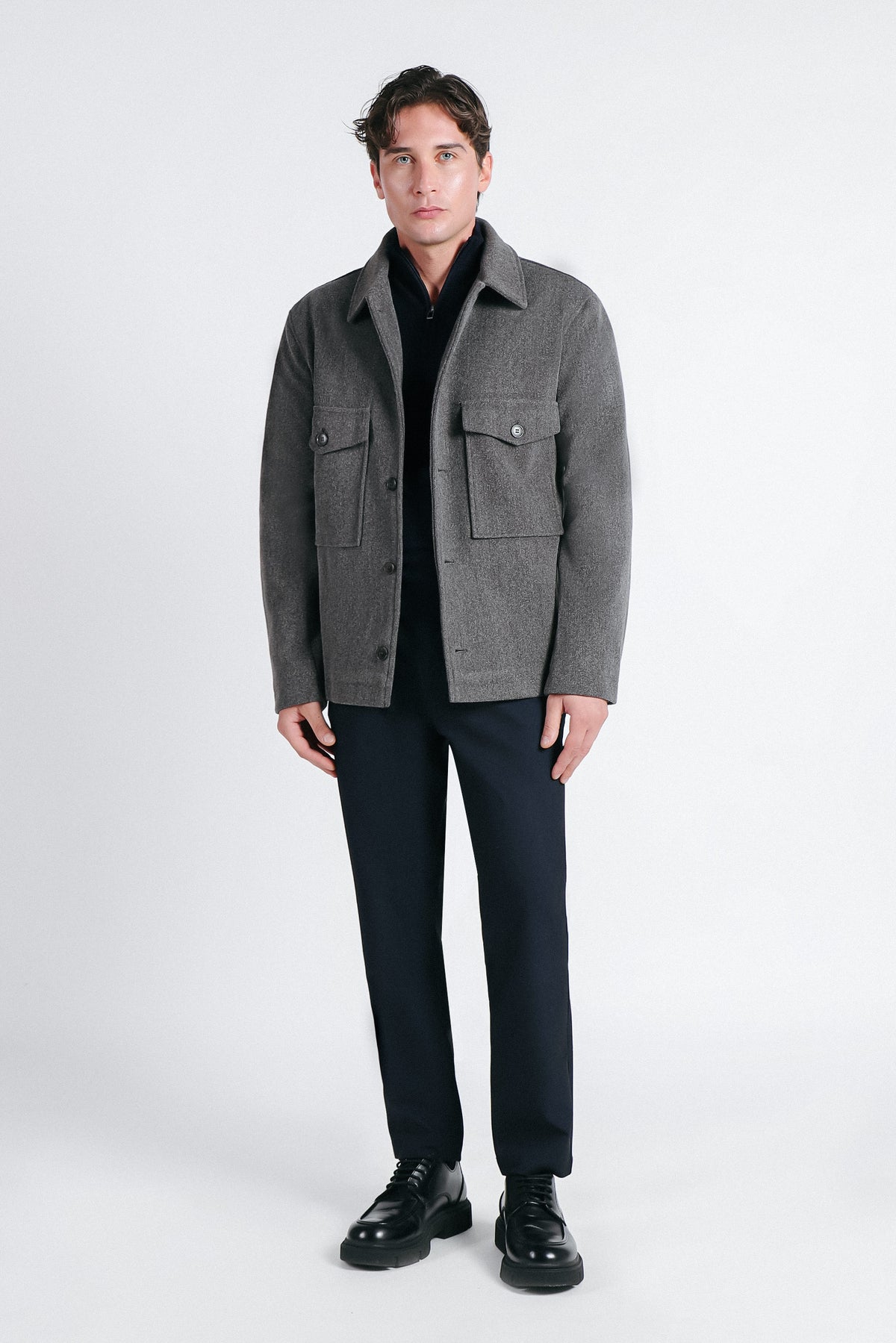 OVERSHIRT TINTA UNITA GRIGIO SCURO