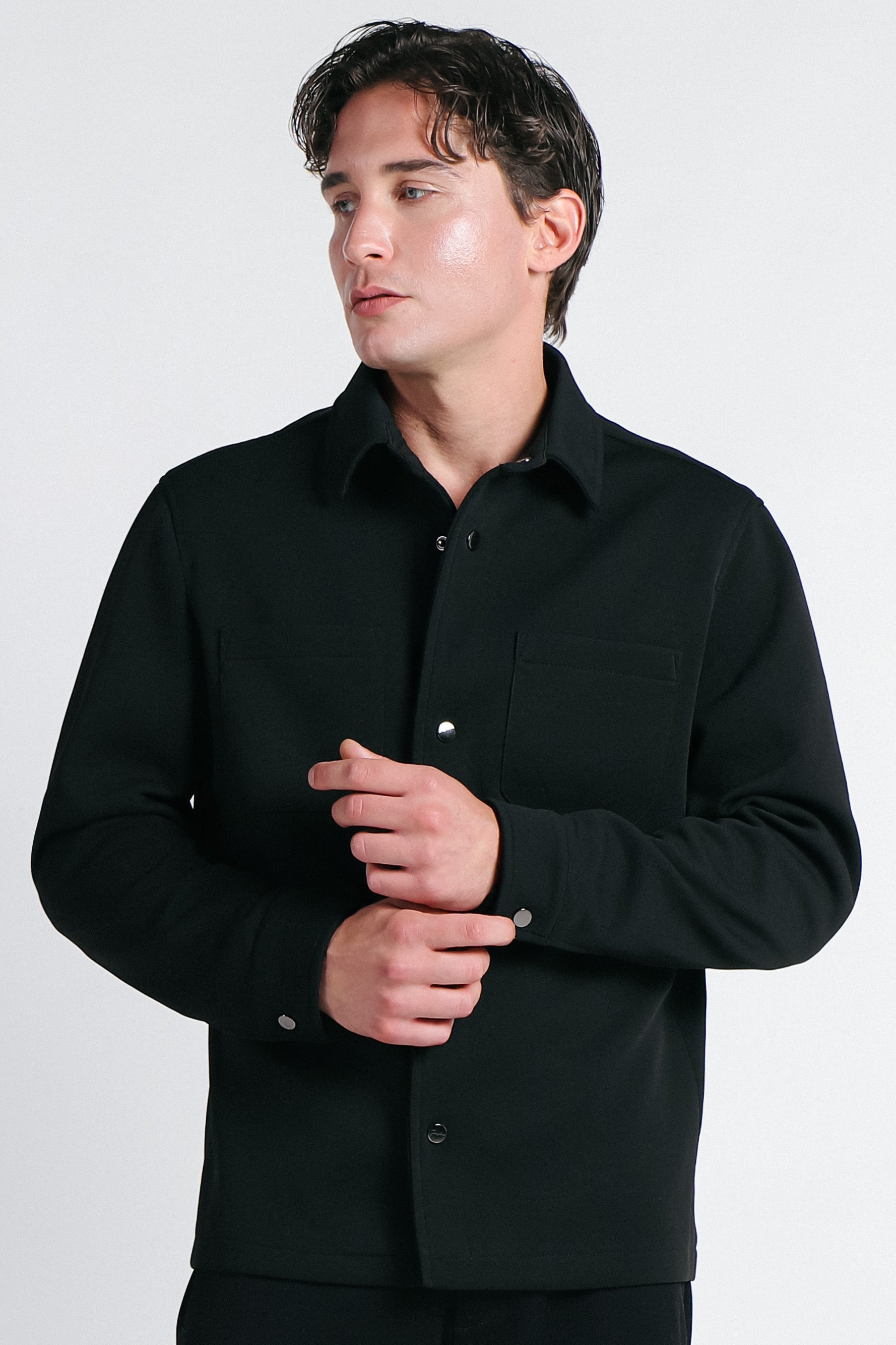 OVERSHIRT IN PIQUET NERO